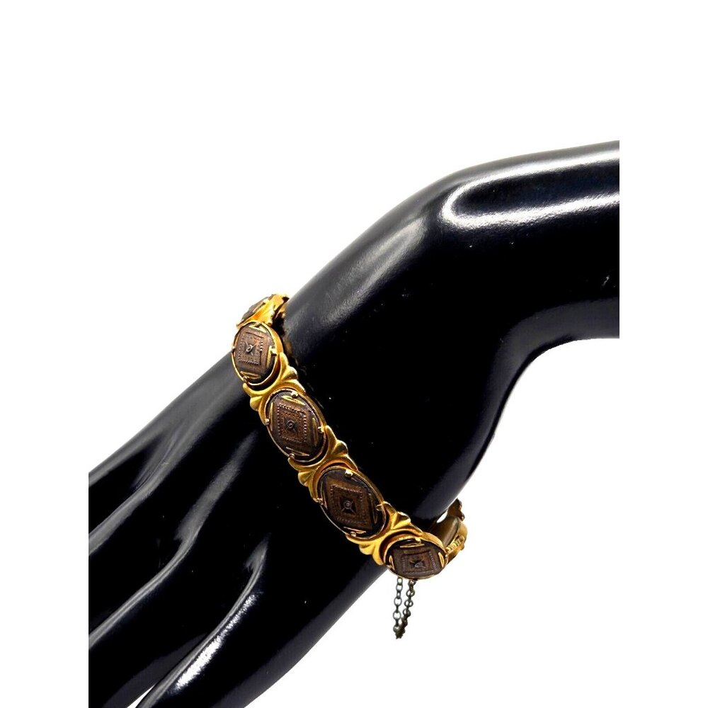 Vintage Damascene Bracelet with Safety 7.25" Gold Plated